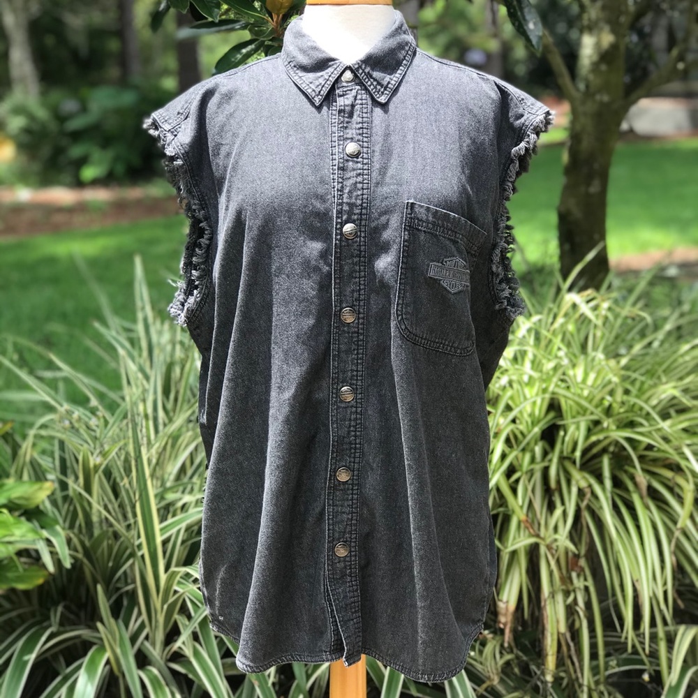 Men’s Harley Davidson Large Cut Off Denim Vest